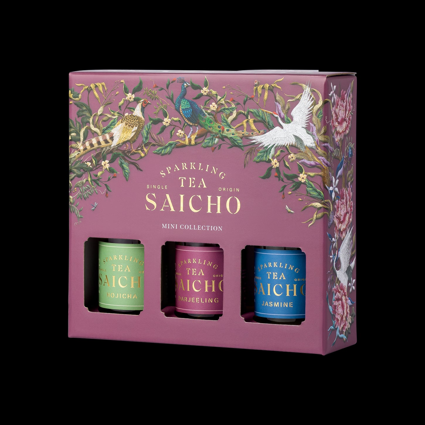 saicho mini colection of non alcoholic sparkling tea, saichodrinks.com